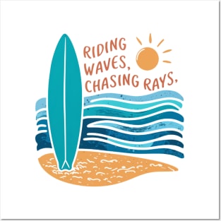 Riding waves Chasing rays, surfing Posters and Art